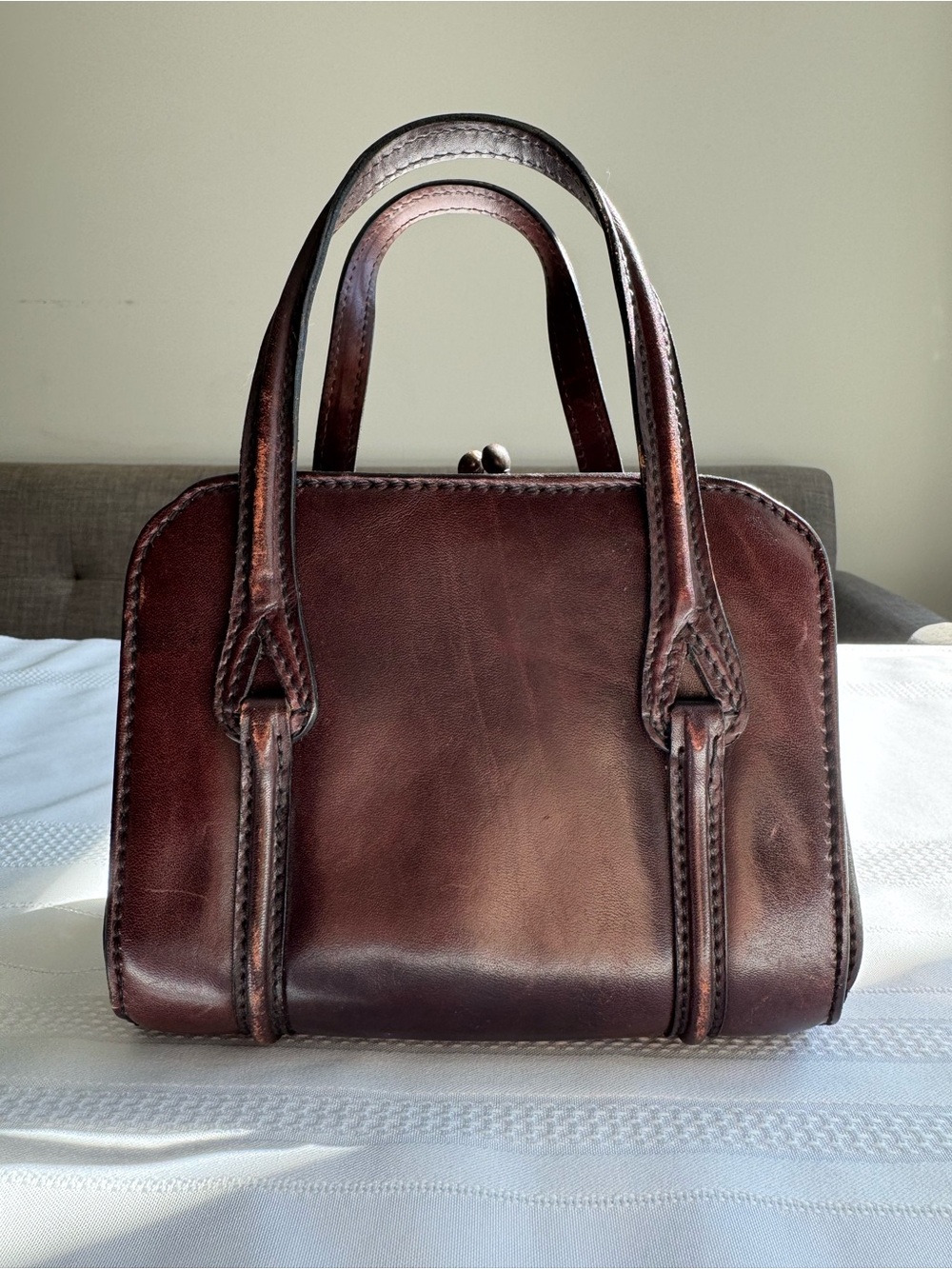 Vtg Mid-Century Italian Leather Frame Bag Lamprom Zipper